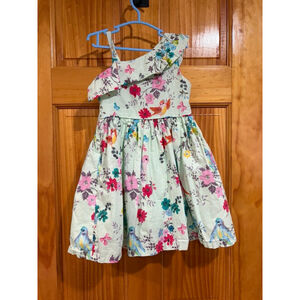 John Lewis Girls One Shoulder Floral Bird Print Dress Size 3 Years Mint Green